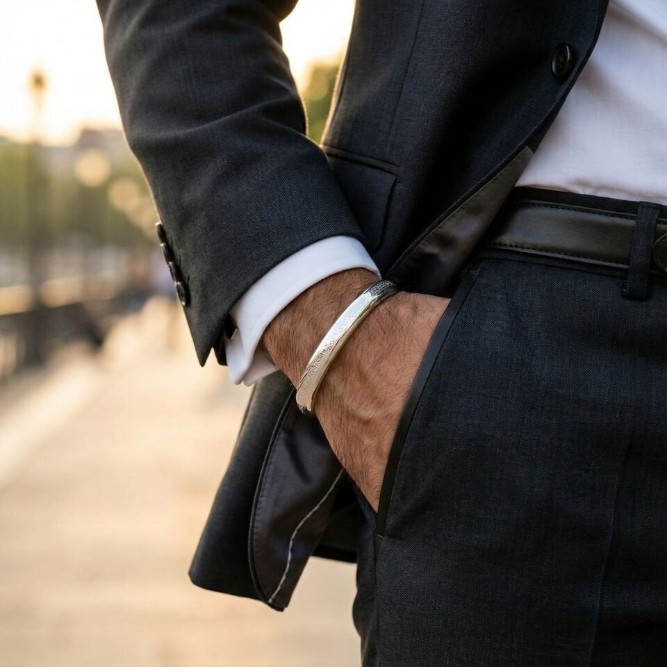 GÜMÜŞ KALIN BOMBELİ ERKEK KELEPÇE