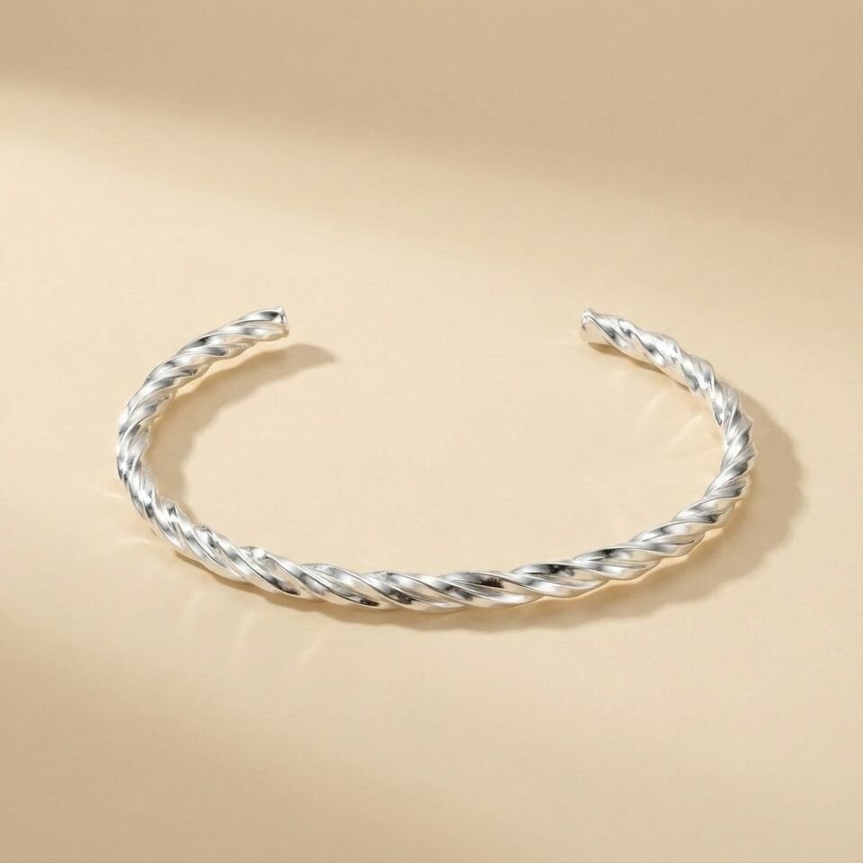 GÜMÜŞ İNCE SPİRAL CİLALI ERKEK KELEPÇE