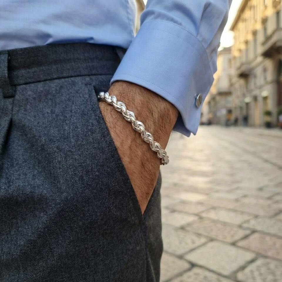 GÜMÜŞ KALIN ÖRME ERKEK KELEPÇE