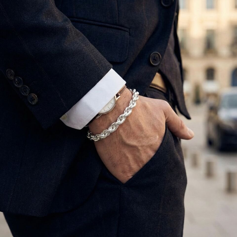 GÜMÜŞ ÖRME KALEMLİ ERKEK KELEPÇE