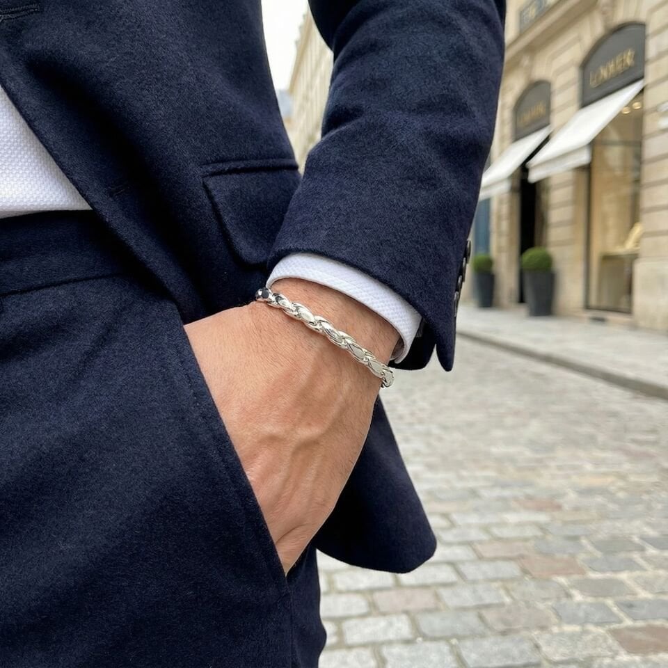 GÜMÜŞ ÖRME PRES ERKEK KELEPÇE