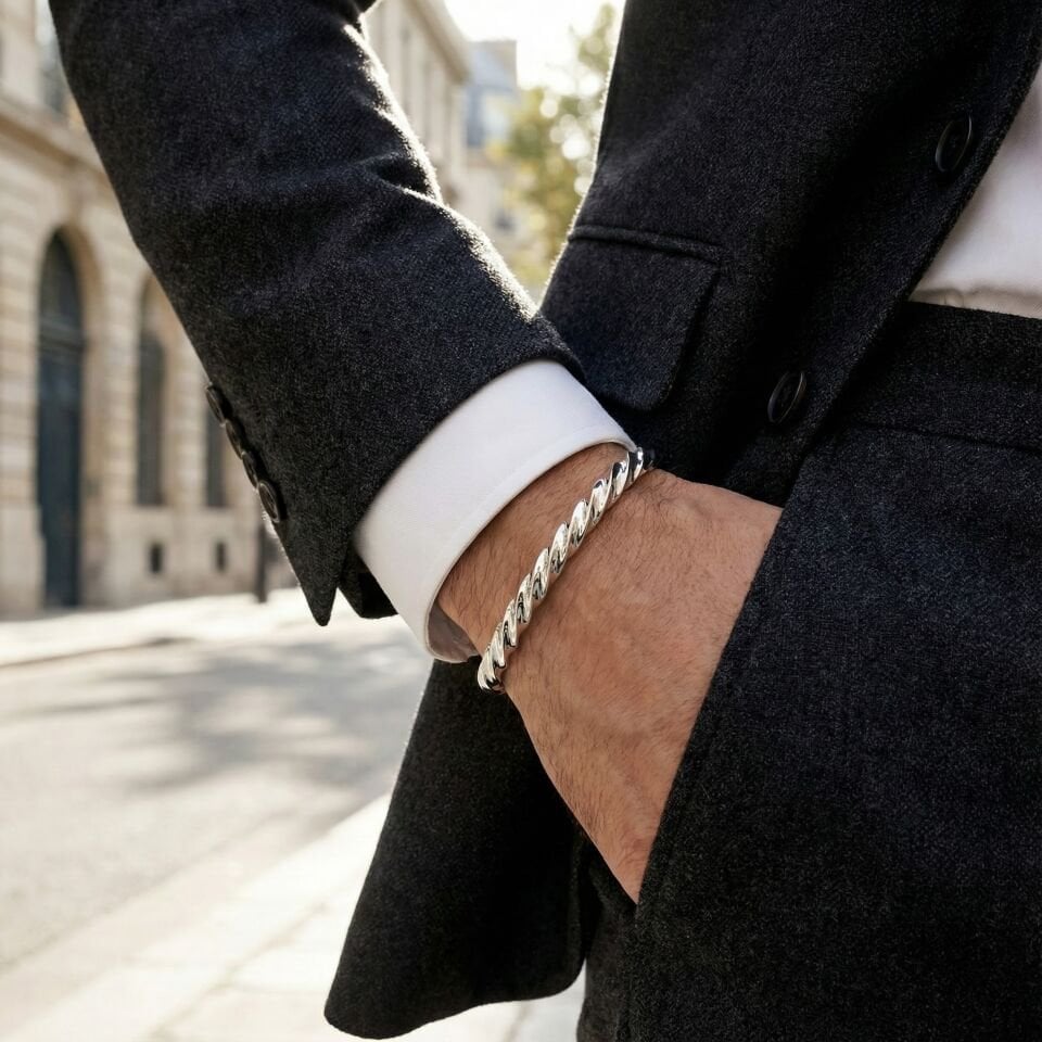 GÜMÜŞ SPİRAL ERKEK KELEPÇE